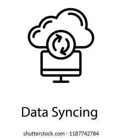 Cloud with laptop and arrow symbol known as data syncing 