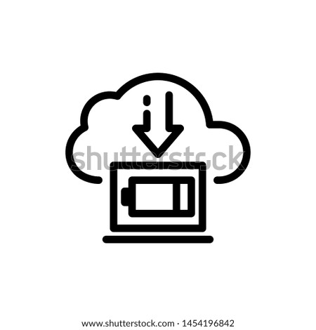 Cloud with laptop and battery isolated on white background ,Thin line icon ,Vector Illustration for symbol web or app stock