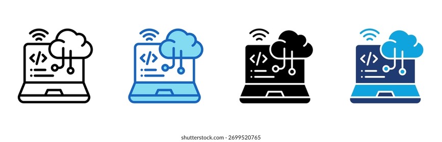 Ilustração de vetor de estilo múltiplo de ícone de notebook em nuvem