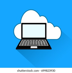 cloud and laptop icon over blue background with shadow, stock vector illustration