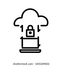 Cloud with laptop and lock isolated on white background ,Thin line icon ,Vector Illustration for symbol web or app stock