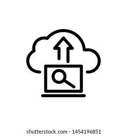 Cloud with laptop and Magnifier isolated on white background ,Thin line icon ,Vector Illustration for symbol web or app stock