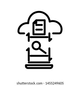 Cloud with laptop and Magnifier isolated on white background ,Thin line icon ,Vector Illustration for symbol web or app stock