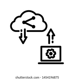 Cloud with laptop and share symbol isolated on white background ,Thin line icon ,Vector Illustration for web or app stock