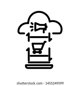 Cloud with laptop and Shopping Cart isolated on white background ,Thin line icon ,Vector Illustration for symbol web or app stock