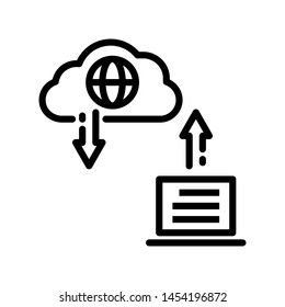 Cloud with laptop and world symbol isolated on white background ,Thin line icon ,Vector Illustration for web or app stock