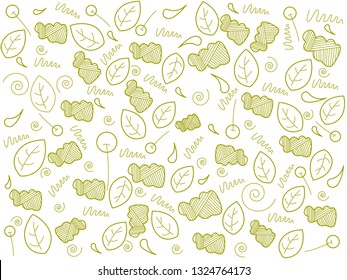 Cloud, leaf, cherry, spiral, drop. Background, texture, wallpaper. For textiles, children's coloring