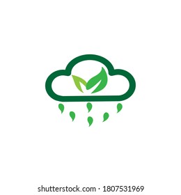 Nube con hoja de diseño de línea de iconos de ecología verde 