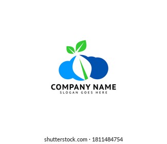 Cloud Leaf Logo Design Concept, Cloud with Leaf Logo Template