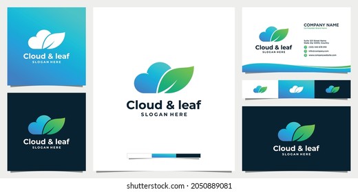 Cloud and leaf logo design template with business card design