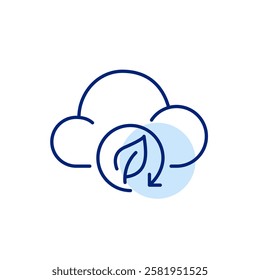 Cloud and leaf in recycling arrow. Clean air and sustainability, climate restoration and emission reduction. Pixel perfect, editable stroke icon