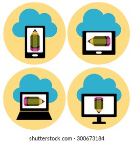Cloud learning vector icons set