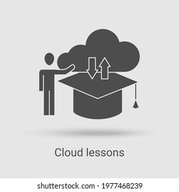 The cloud lessons icon.Remote education and distance learning.Vector illustration of the thin line icon.Black on a white background.Glyph silhouette.