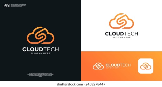 Icono de logotipo de arte en línea S de carta en la nube. Diseño de logotipo de informática de servidor de base de datos de almacenamiento.