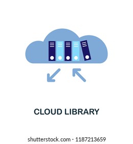 Cloud Library flat icon. Monochrome style design from online education collection. UX and UI. Pixel perfect flat cloud library icon. For web design, apps, software, printing usage.