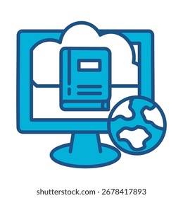 Cloud Library Icon In Blue Monochrome Flat Design, Vector Illustration