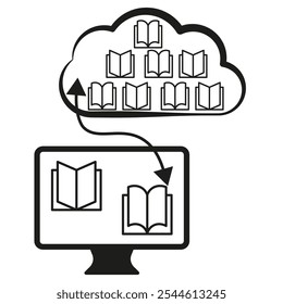 Cloud library icon. Digital book storage. Online document system. Data sharing vector.