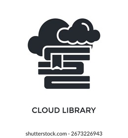 Estilo de glifo de icono de Biblioteca de nube. Ilustración vectorial Para El Diseño gráfico