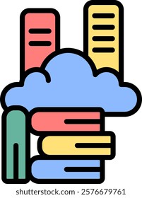 Cloud Library Icon Lineal Color Vector Illustration