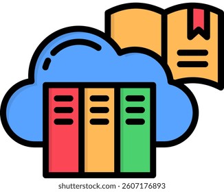 Cloud Library Icon Lineal Color Vector Illustration