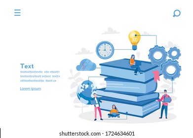 Cloud library, internet service for readers, online textbooks storage, Vector illustration for web banner, infographics, mobile. 