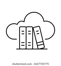 Cloud Library Line Icon. E-learning, Education, Teaching, Online Study Icons Editable Stroke Vector Illustration