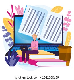 Cloud-Bibliothek, Online-Lesedienst. Fernunterricht, e-Bildung. Prüfungsvorbereitung mit einem Lehrbuch.