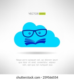 Cloud library sign with book face inside. Vector illustration