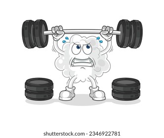 the cloud lifting the barbell character. cartoon mascot vector
