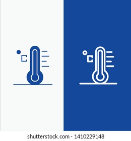 Cloud, Light, Rainy, Sun, Temperature Line and Glyph Solid icon Blue banner Line and Glyph Solid icon Blue banner