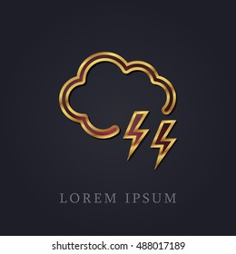 Cloud Lighting Red Ruby with Golden Frame Precious Jewellery Icon / Logo Design