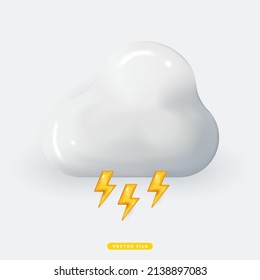 Cloud with Lightning 3D Realistic Weather Icon Isolated Vector Illustration. Realistic 3D icon design for mobile app and website