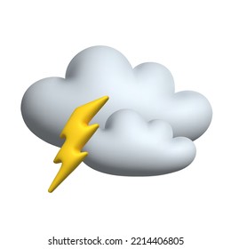 Cloud and lightning. 3d vector icon. Cartoon minimal style. Weather forecast concept. vector illustration Isolated on white