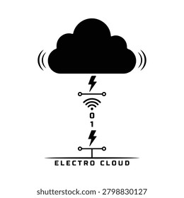 Cloud With Lightning Bolt And Wireless Signal Black Silhouette Illustration