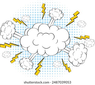 Wolke mit Blitzen im Comic-Stil