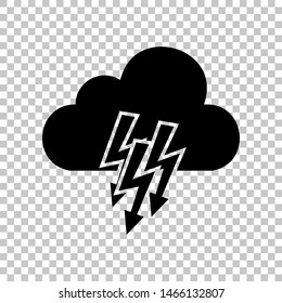 Cloud with lightning icon. Black icon on transparent background. Illustration.
