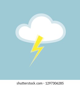 Cloud lightning icon element simple app Isolated symbol on blue background Icon of rainy weather with thunder lightning Flat design element of app banner card meteo weather cloud lightning icon Vector