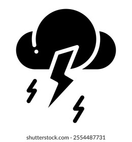 Cloud and lightning icon in glyph style. Thunderstorm icon in glyph style