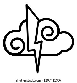Cloud, lightning icon. Line art. White background. Social media icon. Business concept. Sign, symbol, web element. Tattoo template. Website pictogram.