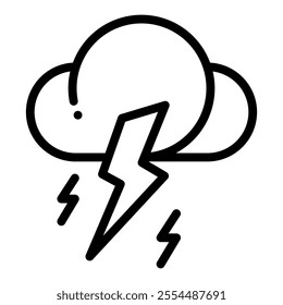 Cloud and lightning icon in line style. Thunderstorm icon