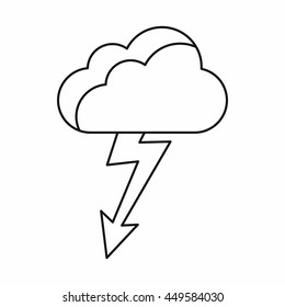 Cloud with lightning icon in outline style isolated vector illustration