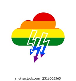 Cloud with lightning icon. Rainbow gay LGBT rights colored Icon at white Background. Illustration.