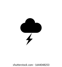 cloud and lightning icon. simple, flat, black