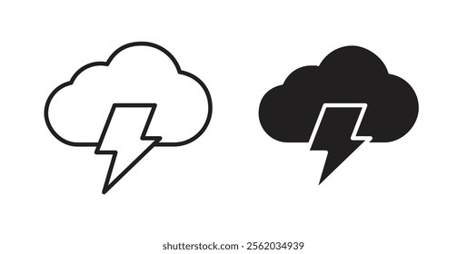 Cloud lightning icons in flat and line style set.