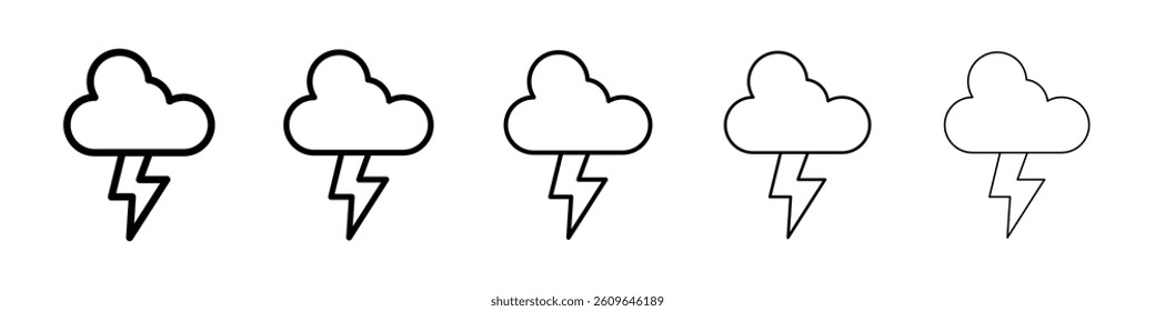 Cloud lightning icons vectors set in different stroke lines