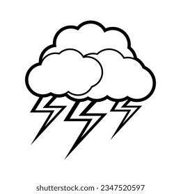 cloud lightning line vector illustration,isolated on white background,top view