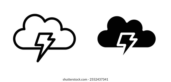 Cloud lightning liner icon vector set.