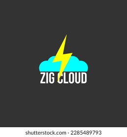 cloud and lightning logo template vector with black background