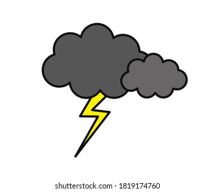 Cloud and lightning on a white background. Cartoon. Vector illustration.