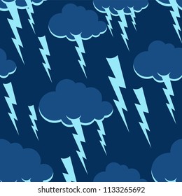 Cloud and lightning pattern seamless. Thunderstorm background. Storm weather texture. Vector illustration
